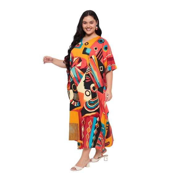 Gypsie Blu Lady Tribal Printed Caftan Dress Polyester Dubai Maxi Gown Dresses - Picture 5 of 9